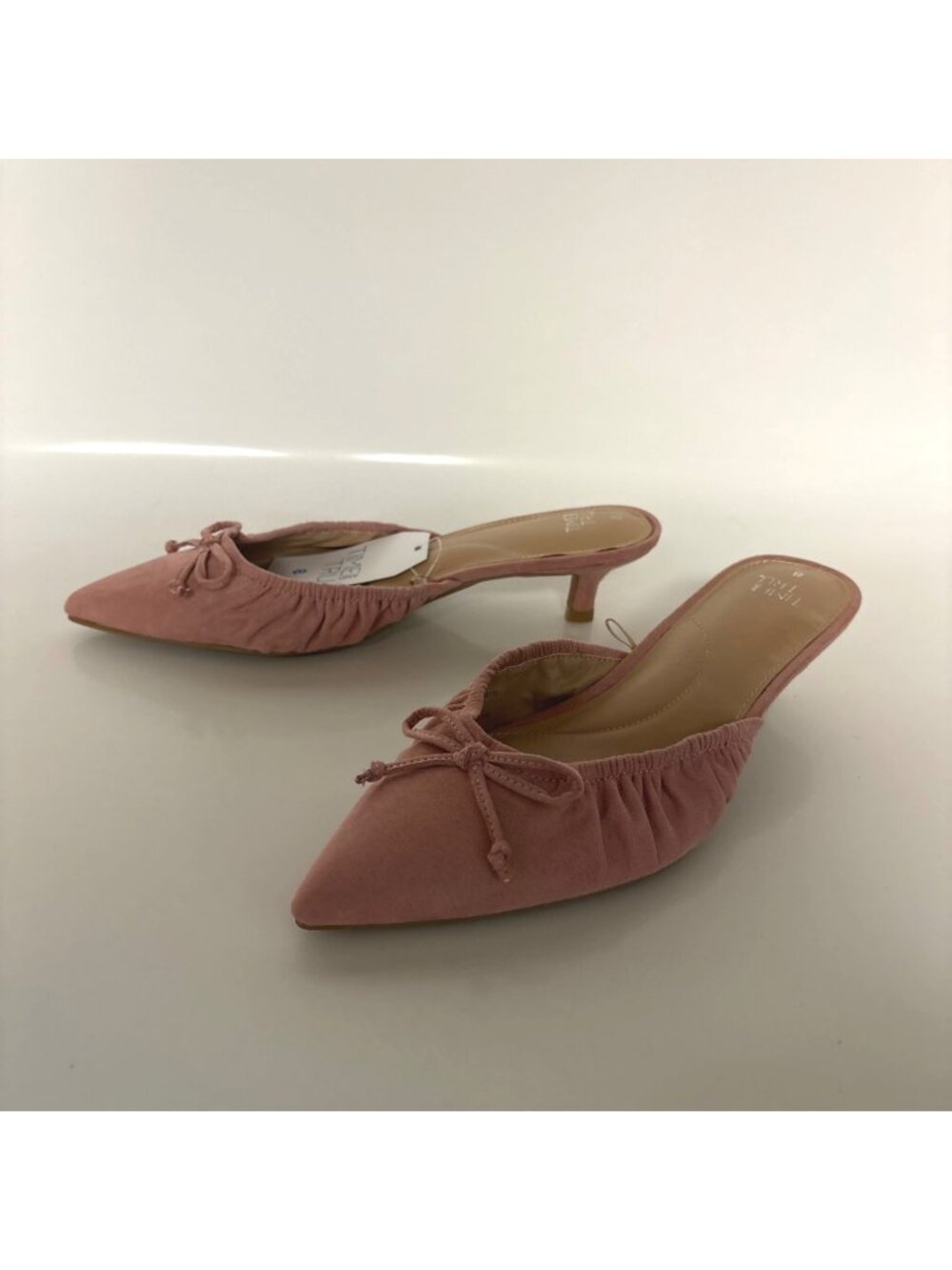 Time And Tru Faux Suede Pink Kitten Heel Mules Womens Size 8 Pointed Toe Shoes
